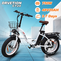 DRVETION CT20 EBike Folding 750W Motor 48v20Ah Battery Electric Bike Hydraulic Brake 20*4.0Inch Fat Tire aldult Electric Bicycle