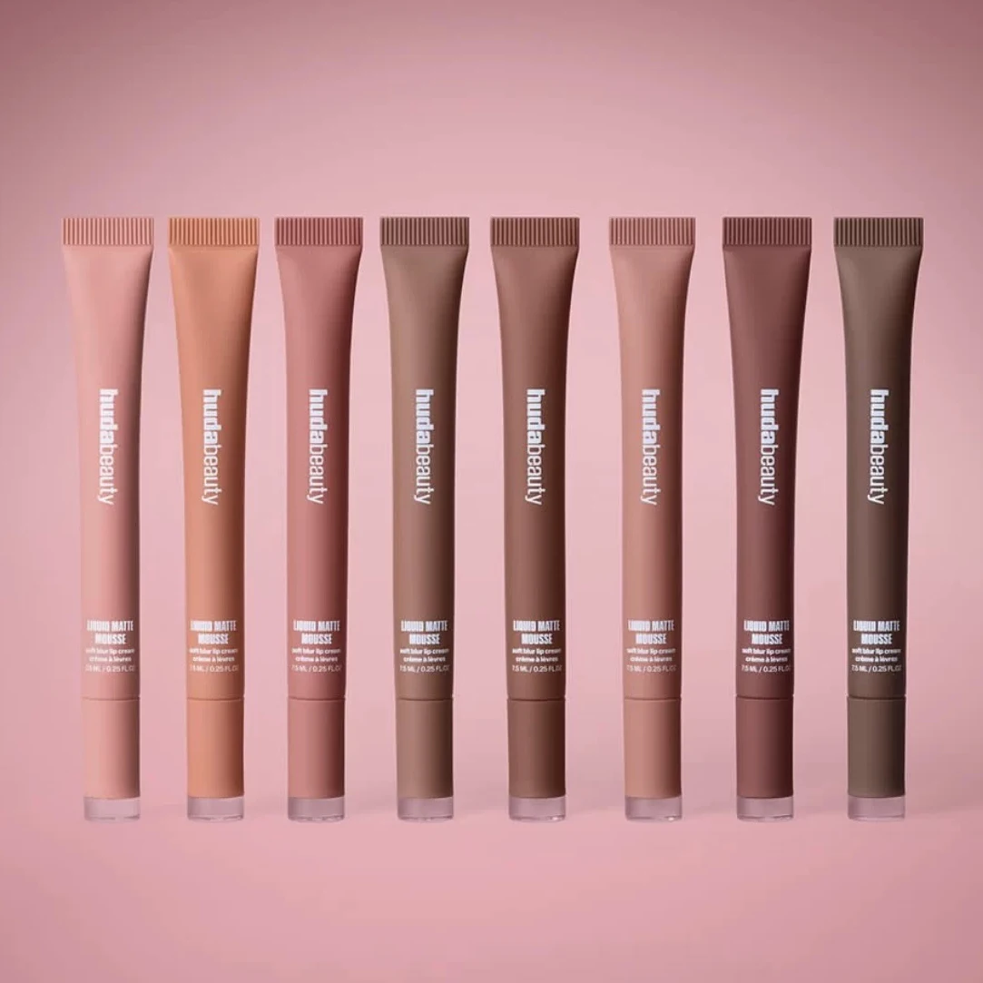 HudaBeauty Liquid Matte Mousse Soft Blur Lip Cream Lip Gloss Baby Pink Berry Brown Honey Nude Rosy Nude Makeup Plush comfort