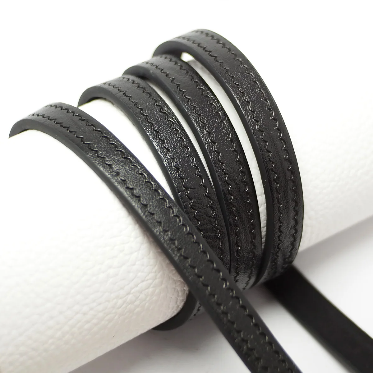 45inch Black Ripple Embossed Leather Cord,10mm Leather Strip,Three-Dimensional Texture Craft Cord Necklace Bracelet Making