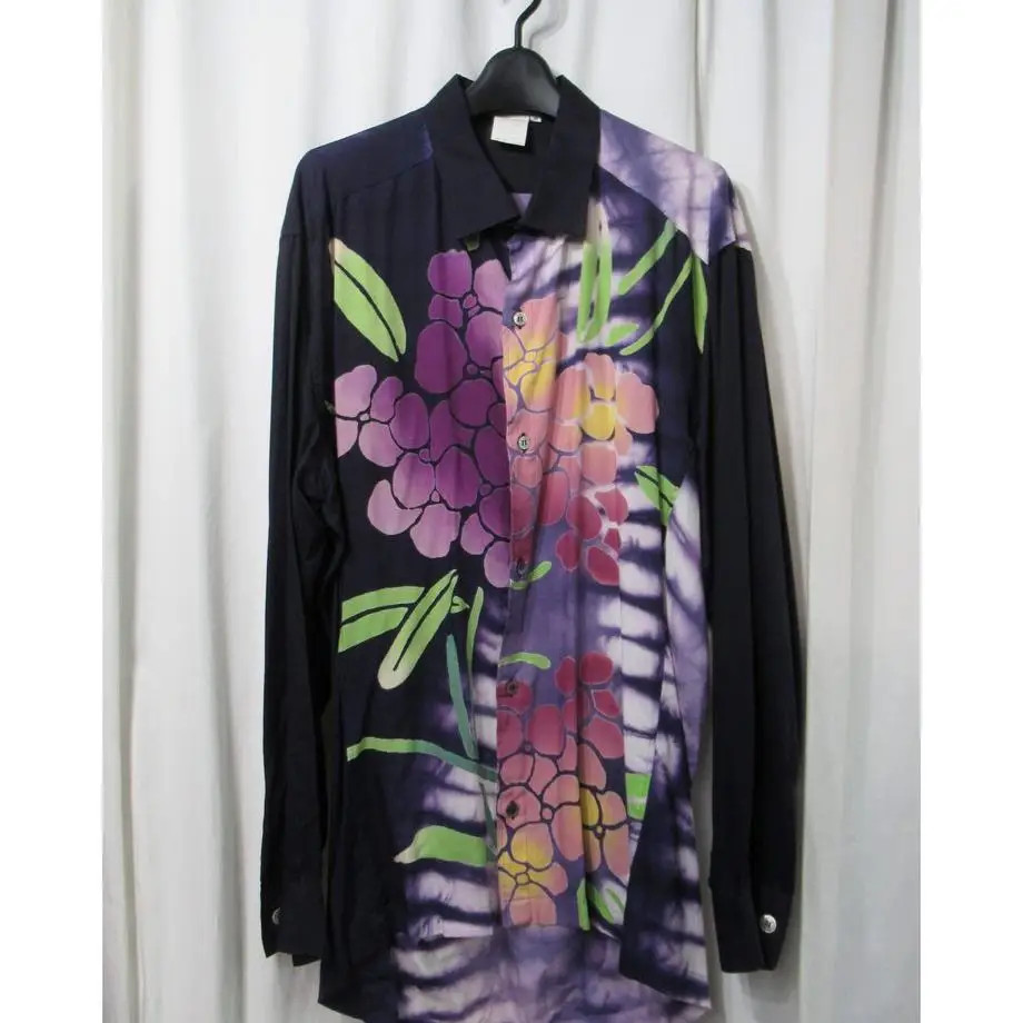 TOP-YAMAMOTO ® Plant-printed long-sleeved shirt for women with lapels, loose and casual style