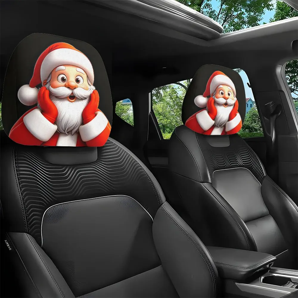Santa Claus Print Car Headrest Covers, Universal Fit, Christmas Atmosphere Seat Headrest Covers