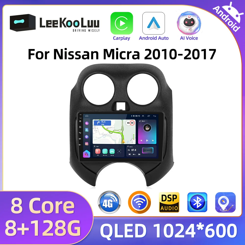 LeeKooLuu Android Auto Radio Carplay For Nissan Micra 2010-2017 2Din Car Multimedia Video Player GPS Navigation Stereo 4G Wifi