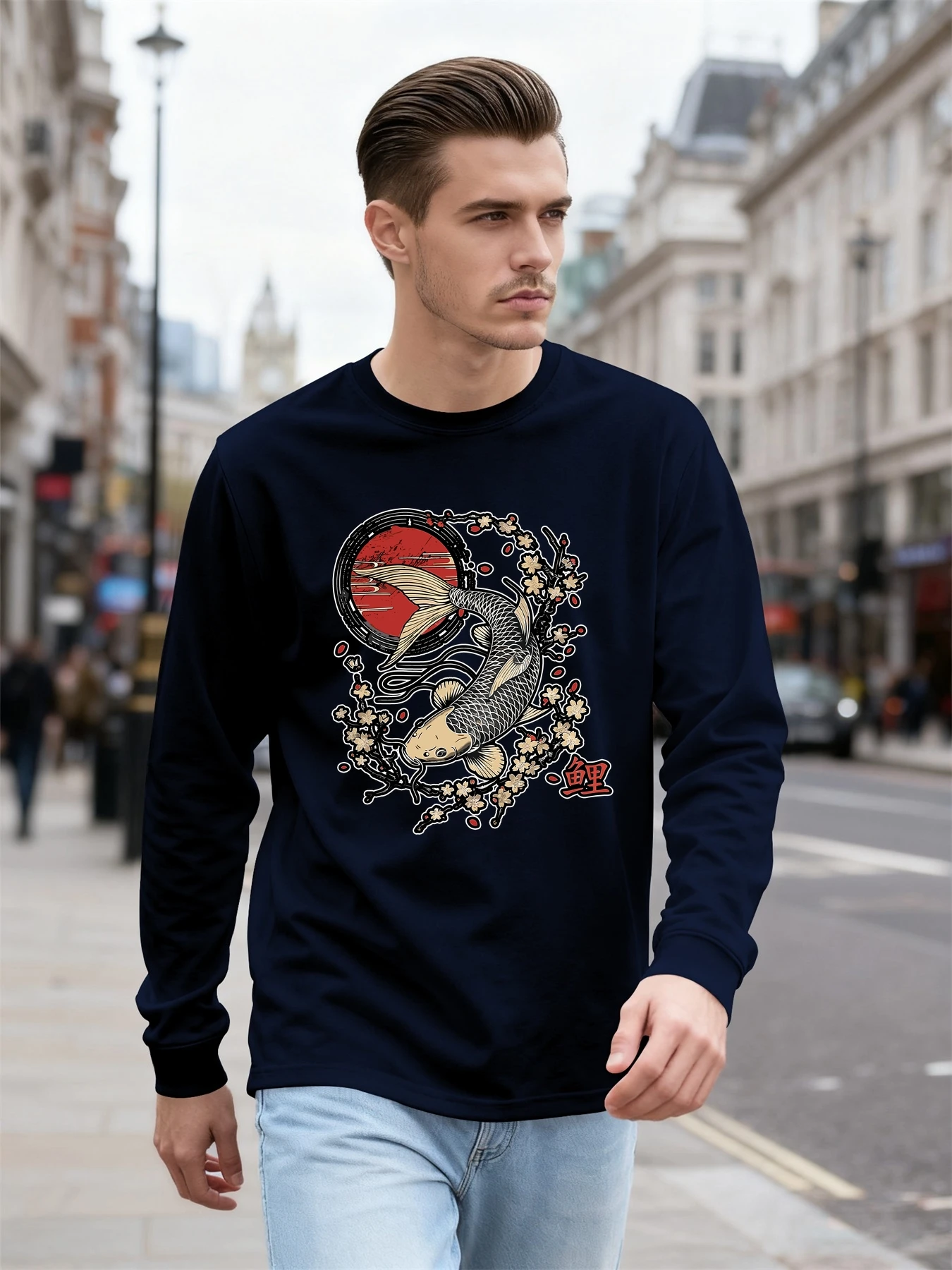 Men Spring Autumn New Long Sleeve T Shirt Thick Cotton Fashion Print Loose Casual Breathable Outdoor Sport Tops