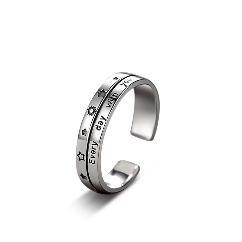 Anillos de plata de ley 925 auténtica, estrella de la Luna, todos los días con usted, anillo abierto Ajustable para amantes, regalo de joyería para fiesta de boda