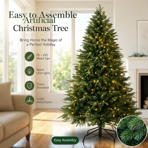 Christmas Tree Large Artificial Christmas Tree PE+PVC with LED Lights Green Large Christmas Tree 120cm To 270cm Family Christmas Festival Decorations