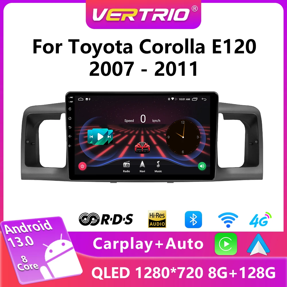 For Toyota Corolla E120 E 120 BYD F3 2000-2004 DSP QLED 4G RAM Android 12.0 4G NET Car Radio Multimedia Video Player Carplay DVD