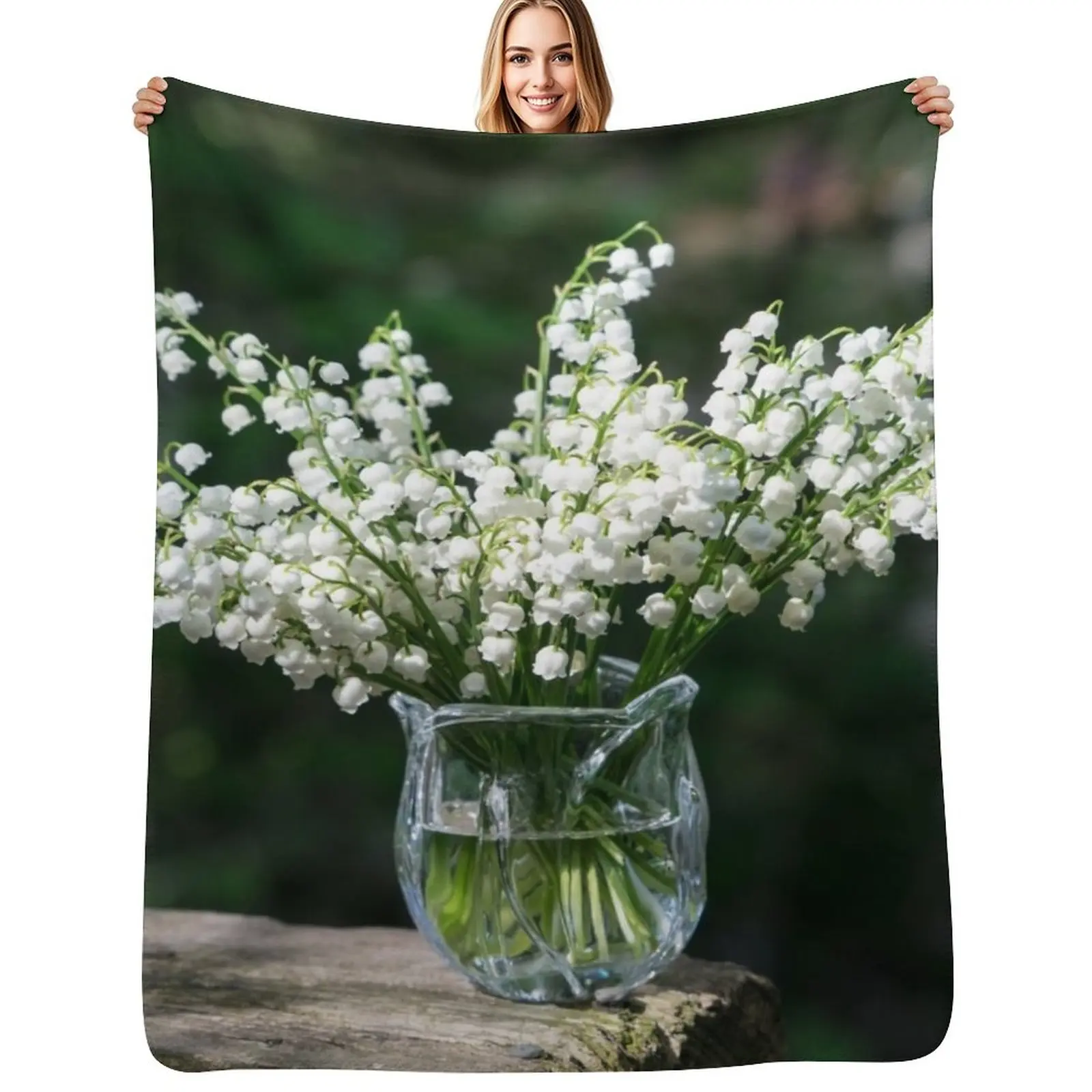 Springtime Aromatherapy - Lily-of-the-valley Flower Bouquet Perfuming the Air Throw Blanket Luxury Thermal Hairy Travel Blankets
