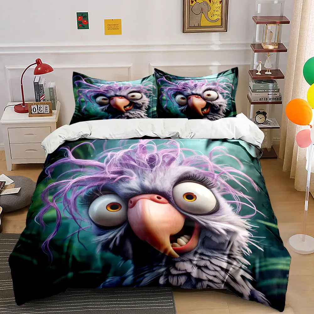 Wild quirky purple-haired bird Bedding Set for Kids Luxury Gift 3pcs Digital Print Comforter Set Soft Comfortable Breathable