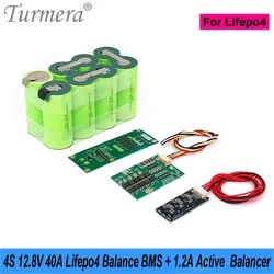 Turmera 4S 40A 12.8V 14.4V Balance BMS Protected Board 1.2A  Active Balancer Use in 3.2V 18650 26650 32700 33140 Lifepo4 Battery