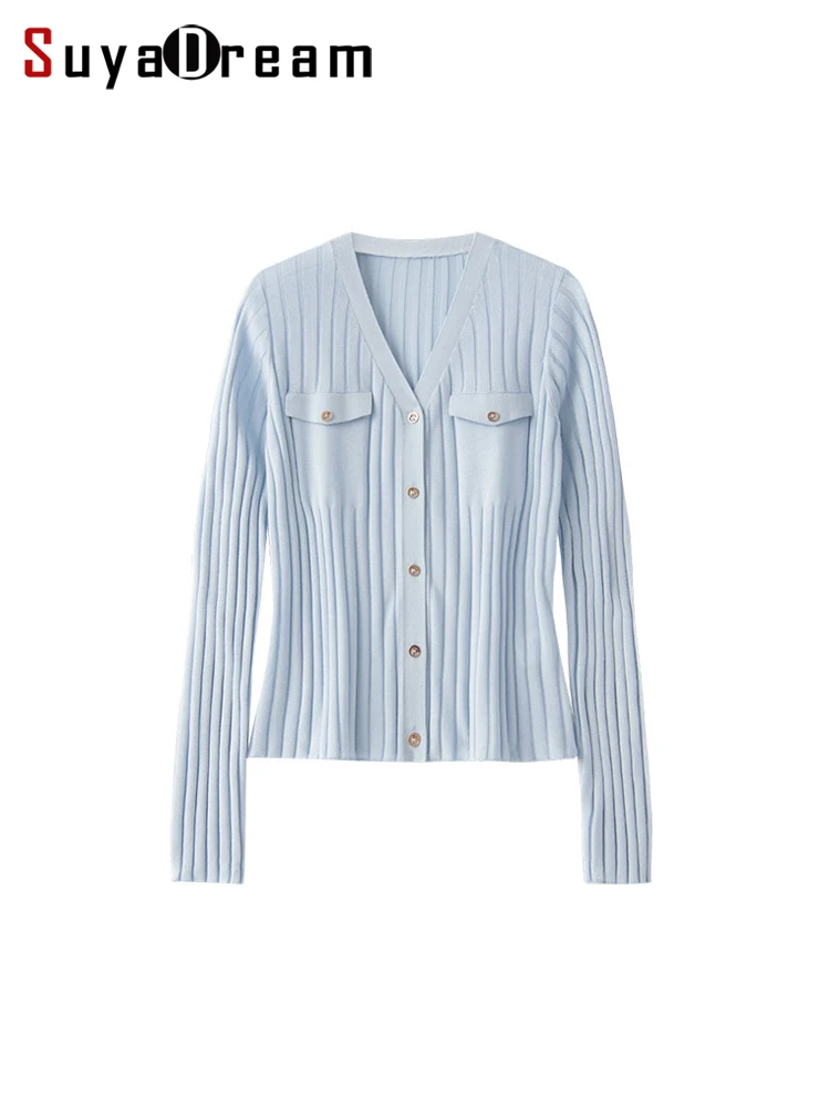 

Женский кардиган SuyaDream, однобортный, из смесового шелка, тонкий трикотаж в рубчик, повседневная верхняя одежда весна-лето 2026, розовый, небесно-голубой