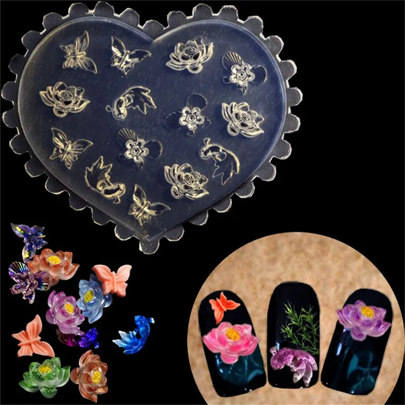 Nail Art Silicone Mold English Letter Butterfly Flower Fruit Design Stereo Crystal Carving Mold DIY Manicure Tools