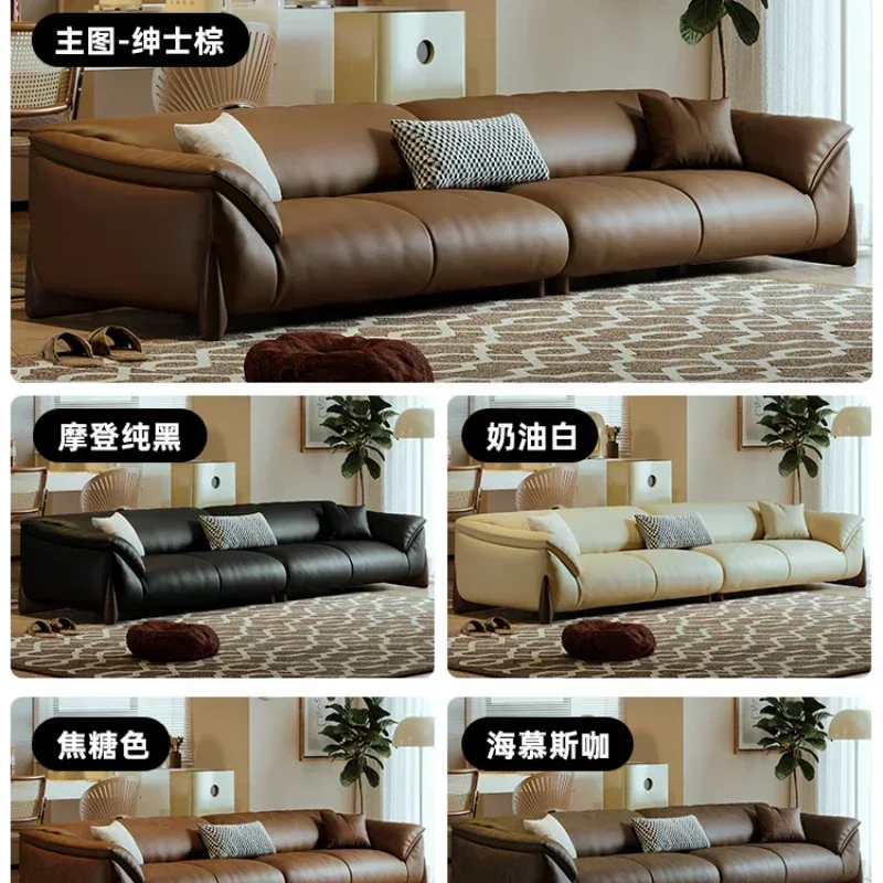 Sofa First Layer Cowhide Straight Row Living Room Home  Apartment Modern