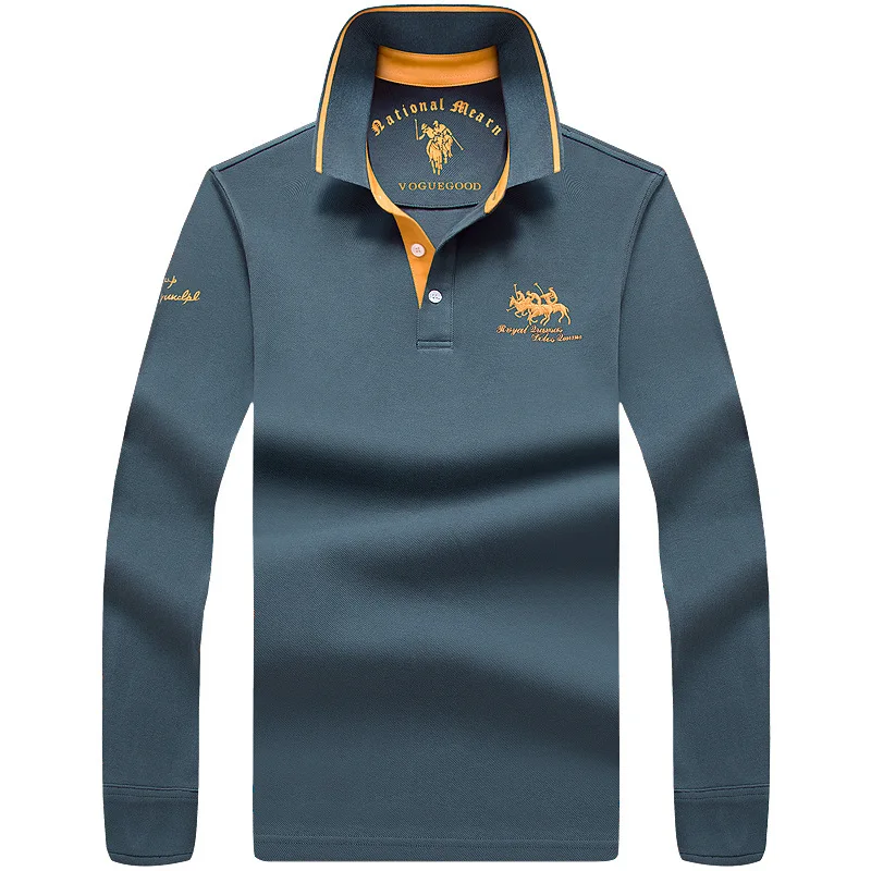 

Новые весенне-осенние хлопковые мужские рубашки поло, роскошные однотонные повседневные эластичные мужские футболки с длинными рукавами и вышивкой, мужские футболки