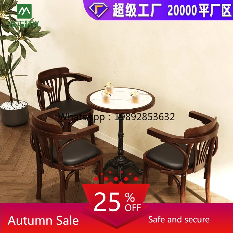 LYY Retro Style Restaurant Table and Chair Set Tea House Bar Table and Chairs Leisure Milk Tea Shop Dining Table and Chairs