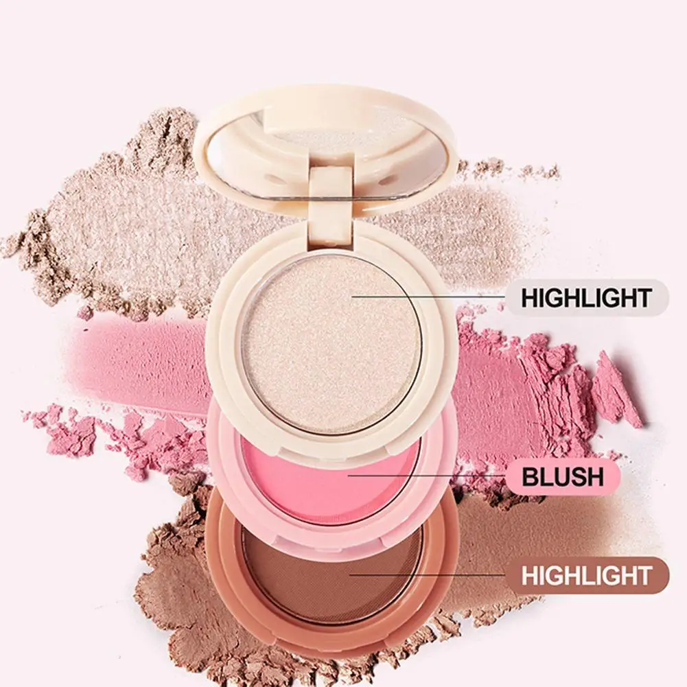 3 In 1 Markeerstift Contour Blush Geïntegreerd Palet Gloss Gezicht Glanzende Contour Multifunctionele Blush Cosmetica Parelmoer Duurzame V2g0