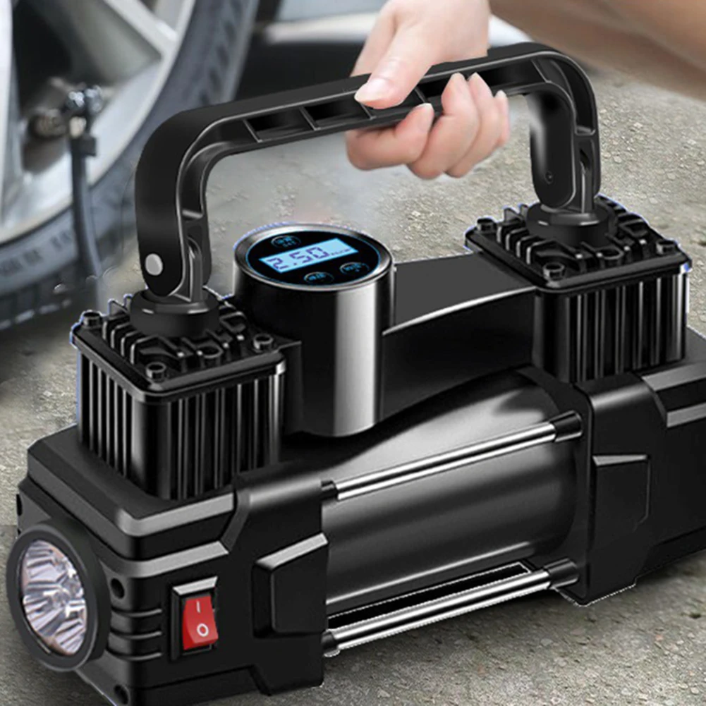 12V 150PSI Car Tire Pump with Pressure Gauge Car Electric Air Pump Dual Cylinder Heavy Duty Deluxe Portable Metal Air Compressor