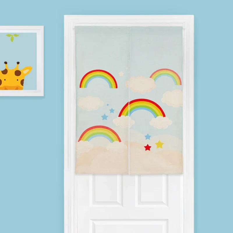 Cartoon Rainbow Door Curtain Linen Children Study Bedroom Restaurant Kitchen Entrance Partition Half-Curtain Home Decor Curtains