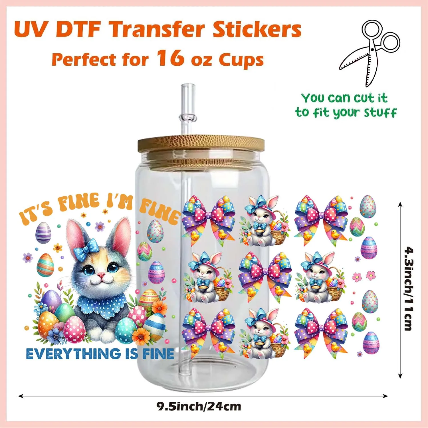 15pcs Jesus love Easter Bunny 16oz UV DTF Sticker Waterproof DIY Decals 3D transfers uvdtf tumbler stickers uv dtf cup wrap