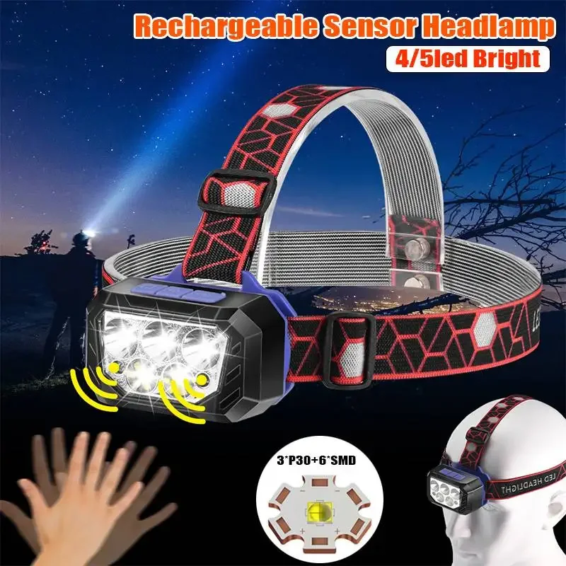 

5 LED Induction Headlamp USB Rechargeable powerful Headlight super bright 5 lighting Modes torch for Running Camping Fishing