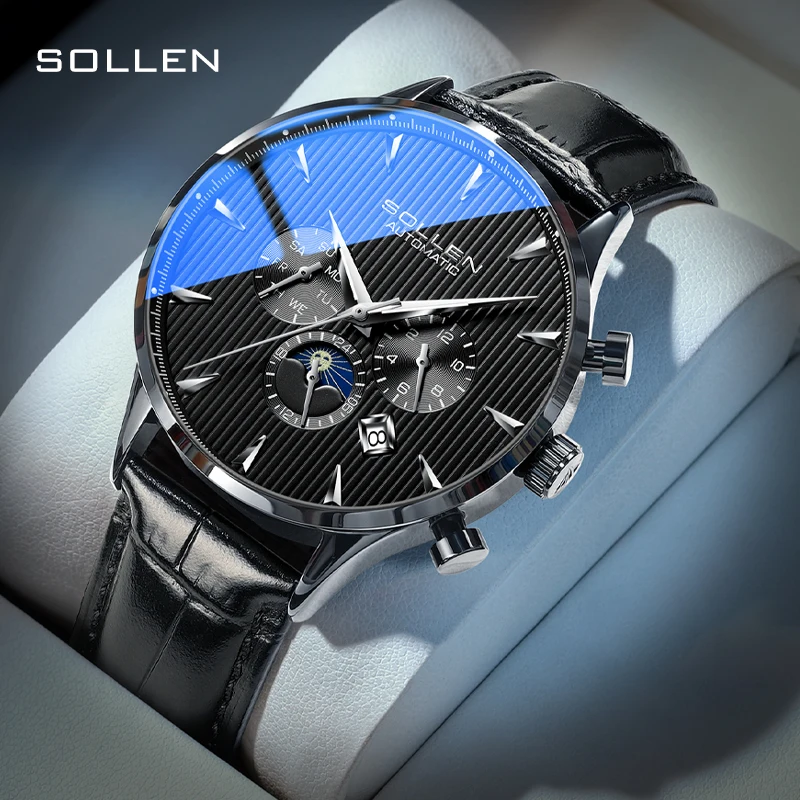 

SOLLEN Nostalgic Men's Watch Retro Sports Men's Mechanical Watch Night Light Calendar Mechanical Watch