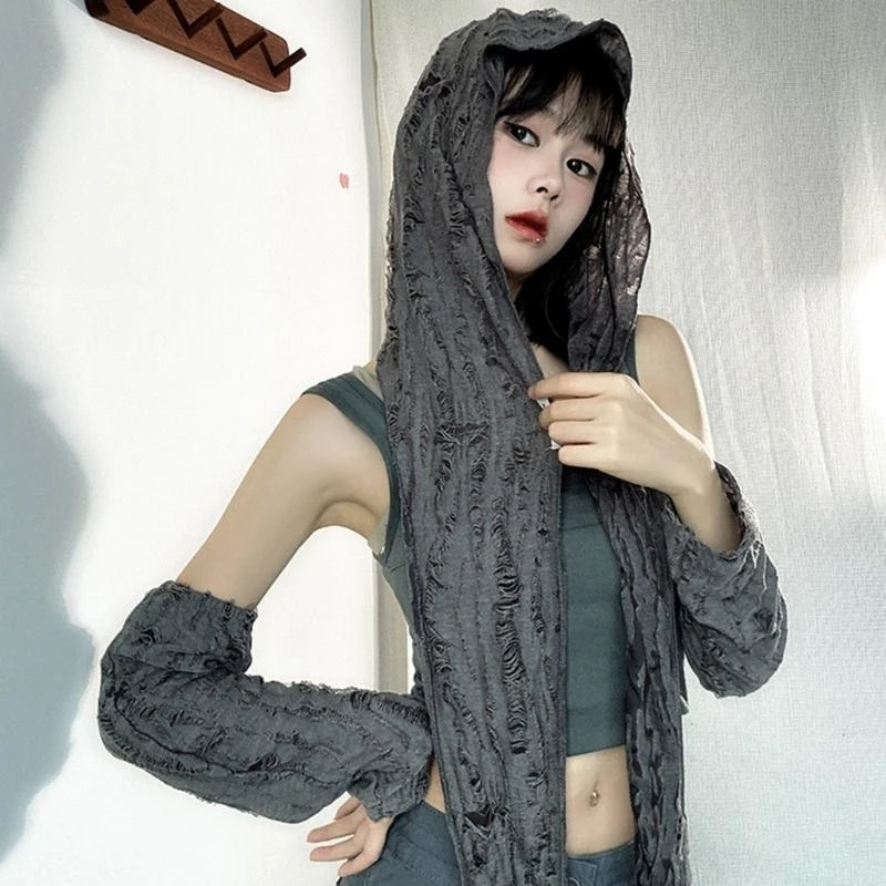 Ripped Hood Scarf and Sleeve for Women Neckerchief Oversleeve for Women