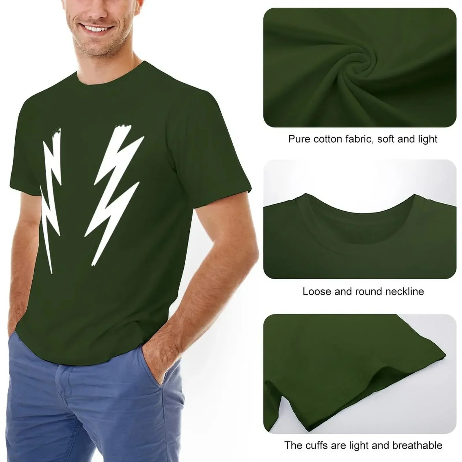 White on green broken lightening bolts - Boosh inspired T-Shirt quick drying oversizeds men clothings