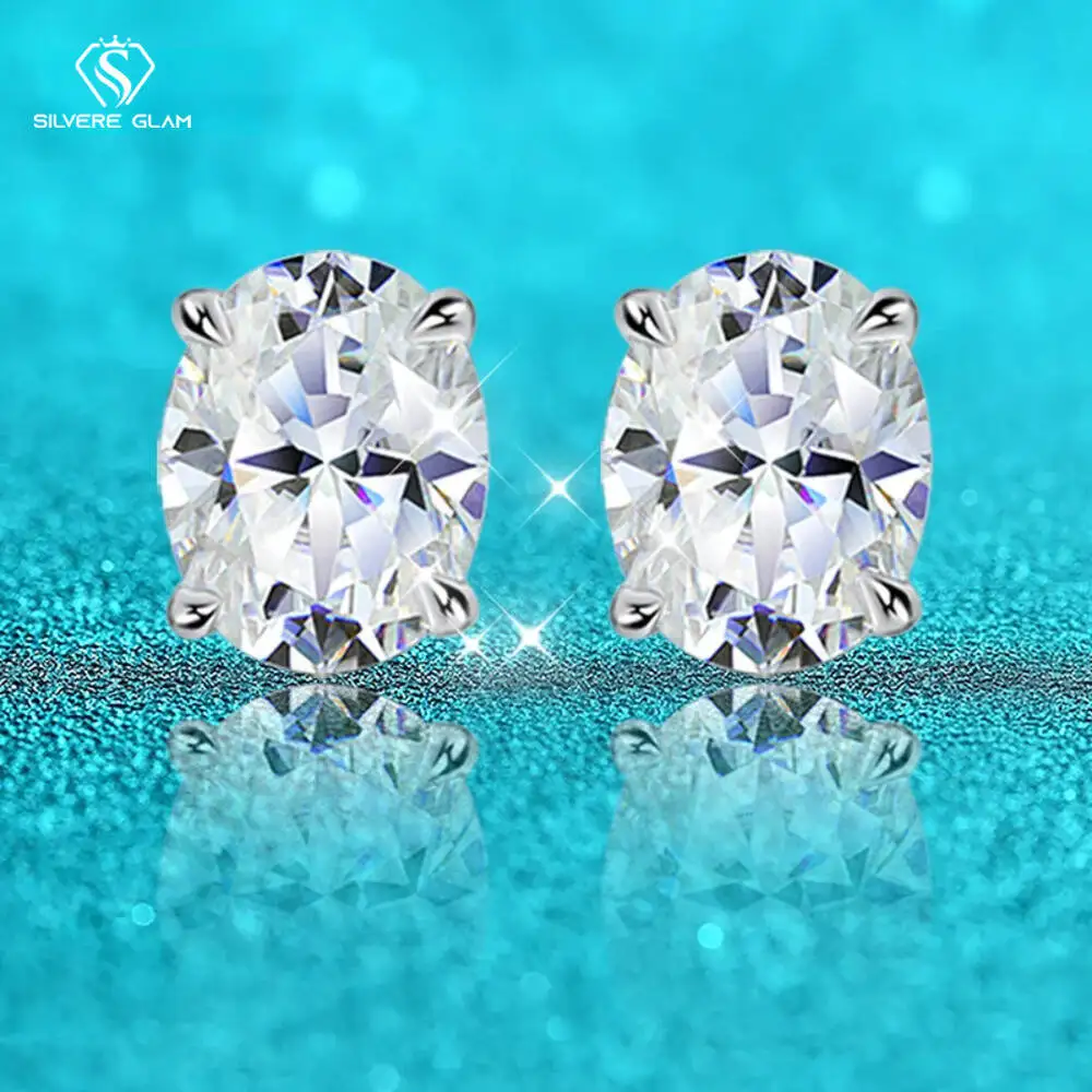 SG كل 1CT البيضاوي المعتمد مويسانيتي وأقراط للنساء مثالية قطع الأحجار الكريمة 100% 925 الفضة الاسترليني مطلي 18K