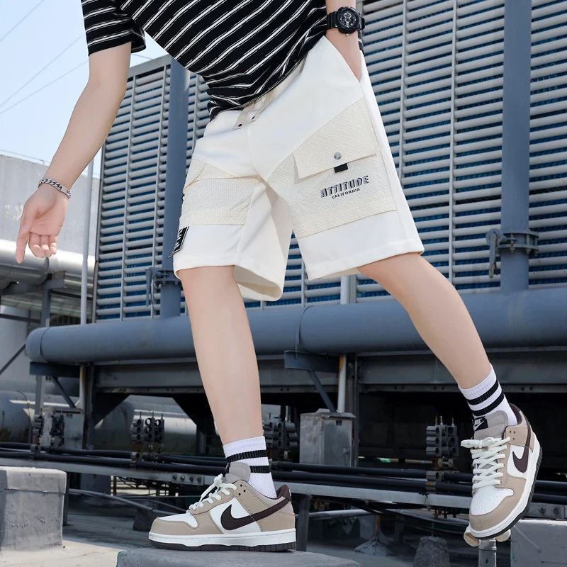 

Casual Men's ort Pants Five-Quarter Length Summer Faion Urban Sle Splice Straight Leg Sportswear Trousers Breathable Po...