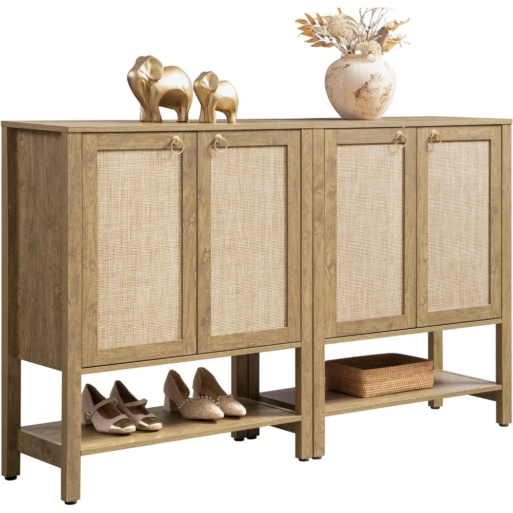 

Shoe Storage Cabinet for Entryway - 5 Tier Rattan Entry Shoe Organizer Cabinet with Shelves & Doors, 2 Pieces Farmhouse