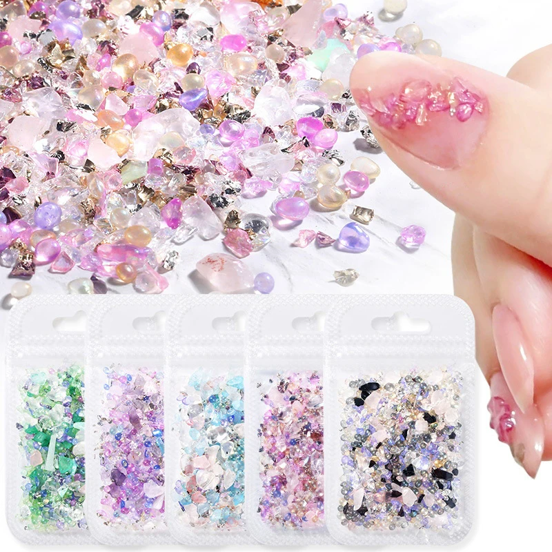 1/bag Aurora Ice Cube Shape Nail Art Shiny Diamond Crystals Rhinestones 3D Strass Charm Glass Manicure Nail Accessories Gem