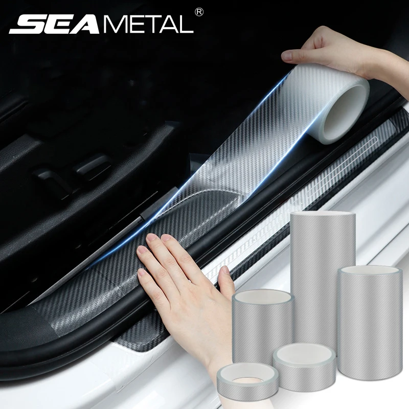 SEAMETAL 3D Carbon Fiber Car Protective Film Door Threshold Protector Anti Scratch Stick Edge Guard Wear Resistant Waterproof