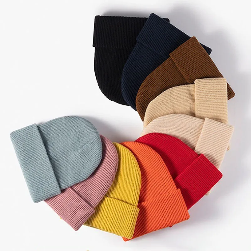 Unisex Knitted Hat Autumn Winter Thick Black Beanie Outdoor Streetwear Warm Cold Weather Fashionable Versatile Headwear