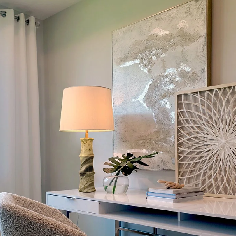 Luz de luxo textura verde mármore bambu candeeiro mesa simples decoração criativa linho pequena borghesia