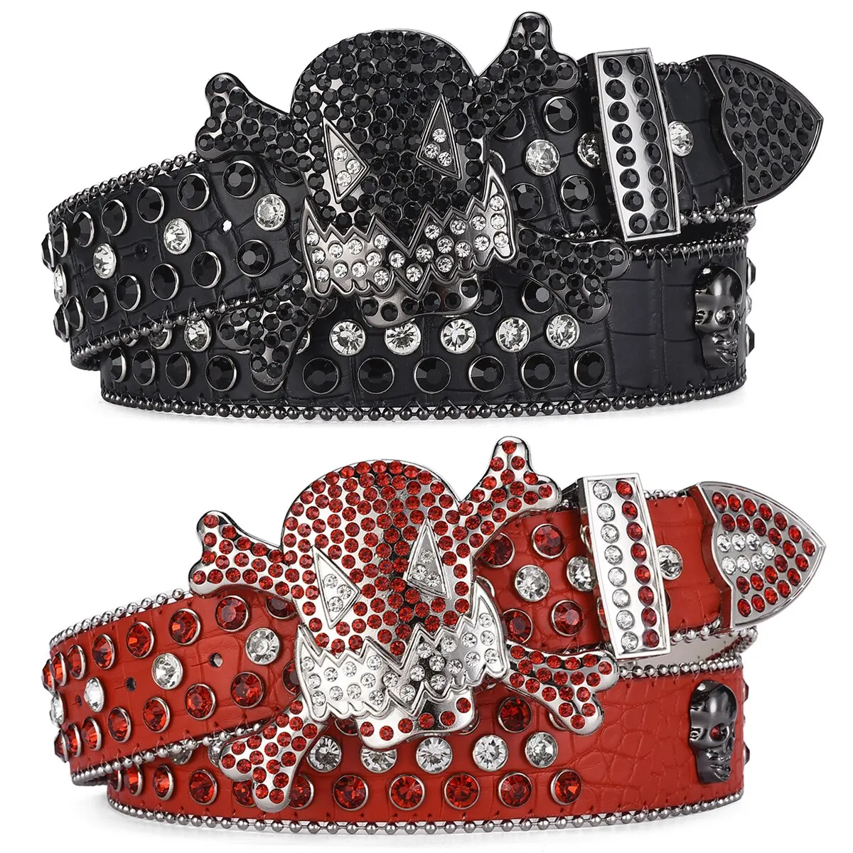 Women\'s Jeans Skull Head Buckle Rhinestone Belt Y2K Belt Shiny Rivet Design Pu Belt Artificial Diamond Belt Punk Rock Men\'s Belt