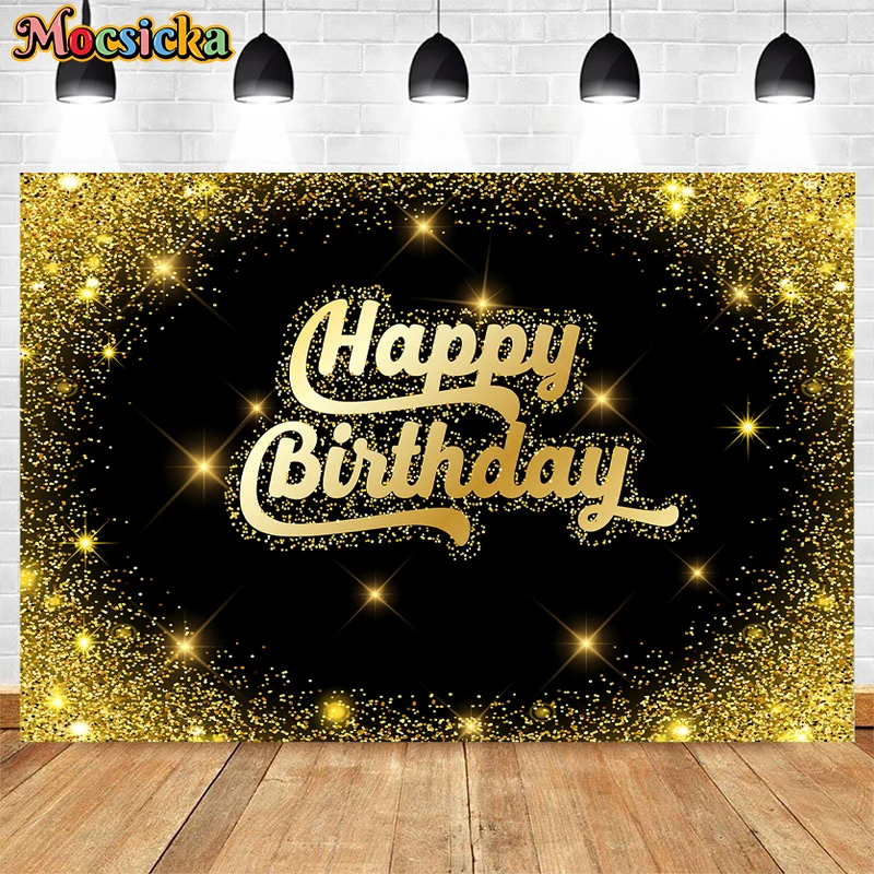 Mocsicka Birthday Party Backdrop Poster Gold Glitter Balloon Decor Cake Family Shoot Name Customized Photo Background Banner