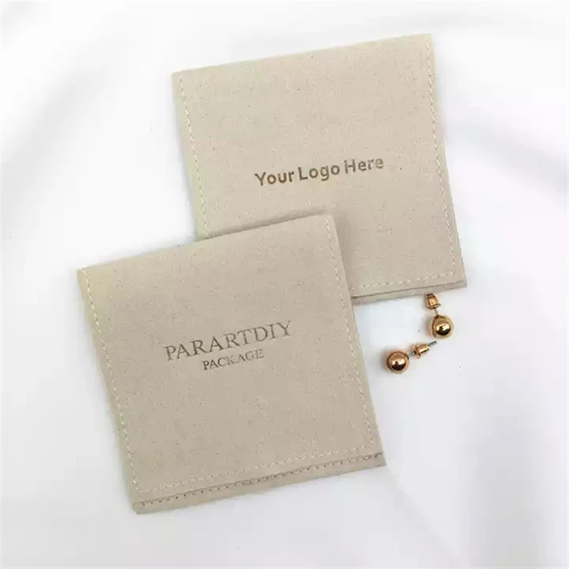 

SheepSew 8*8cm Custom Logo Size Ivory Luxury Microfiber Packaging Bag Small Gift Jewelry Pouch