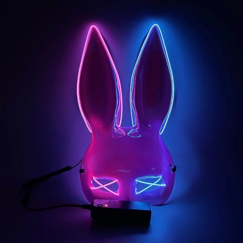 Masque lapin lumineux à LED 95AB pour femmes, accessoires Costume, masque lumineux d'halloween pour carnaval, fête à thème