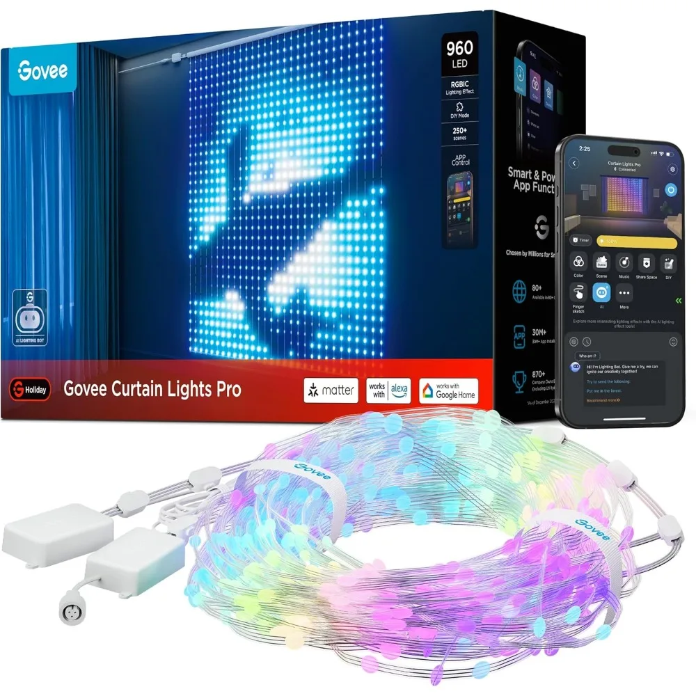 ستارة Lights Pro، ترقية 960 LEDs أضواء ستارة LED ذكية متغيرة الألوان مع AIGC