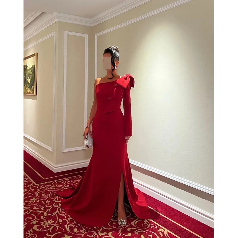 Indie Saudi Elegant One Shoulder Prom Gown Women's customized Bow Party Evening Dress Floor Length Formal Occasion Dresses 2025