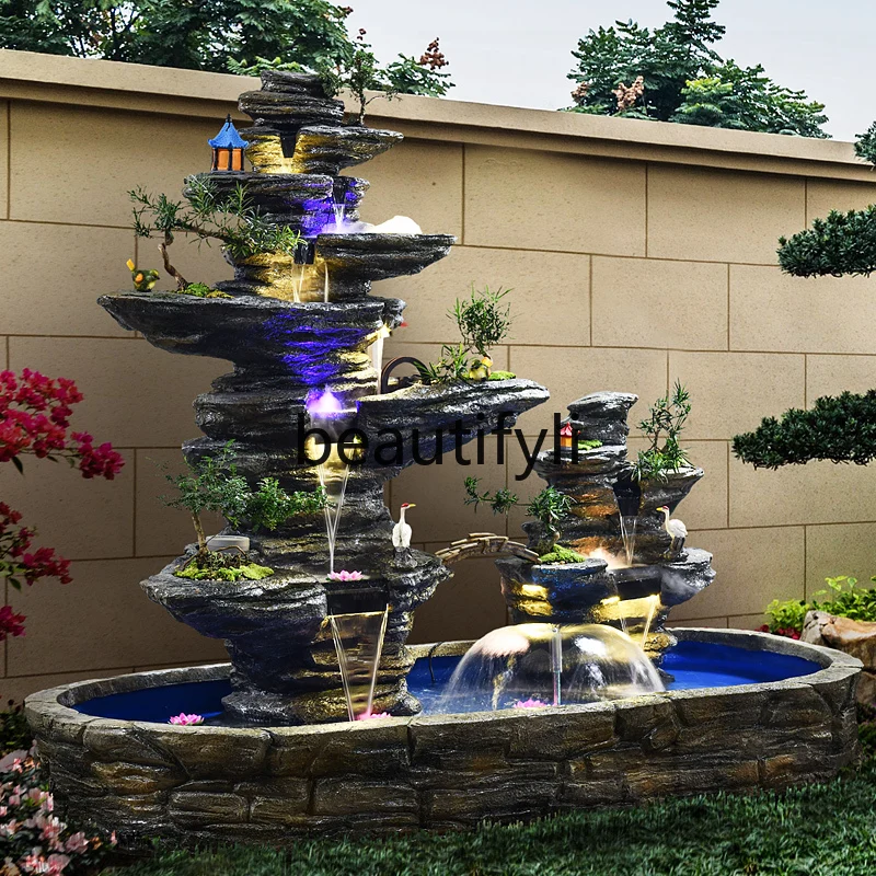 

flowing water fountain water feature, living room indoor feng shui wheel ornament landing, fish pond landscaping view
