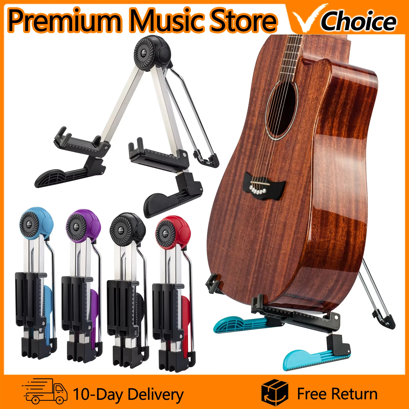 GUITTO GGS-03 Guitar Stand Universal Folding Tripod Holder Portable A-Frame Musical Rack For Guitar Ukulele Violin Mandolin
