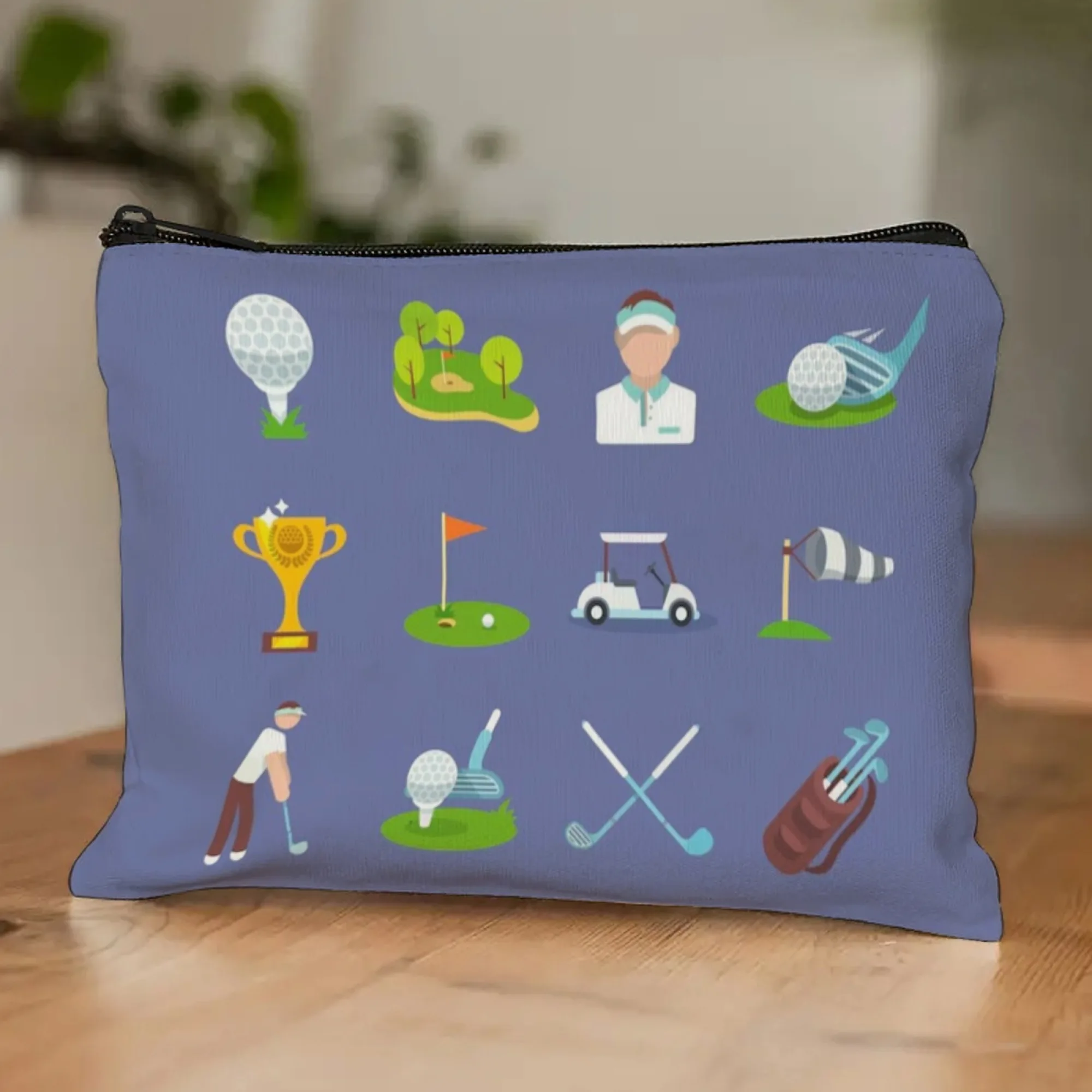 Golf-Themed Cosmetic Pouch Deep Navy Blue with Pro Golf Essentials & Course Map Sports Enthusiast’s Makeup Beauty Organizer