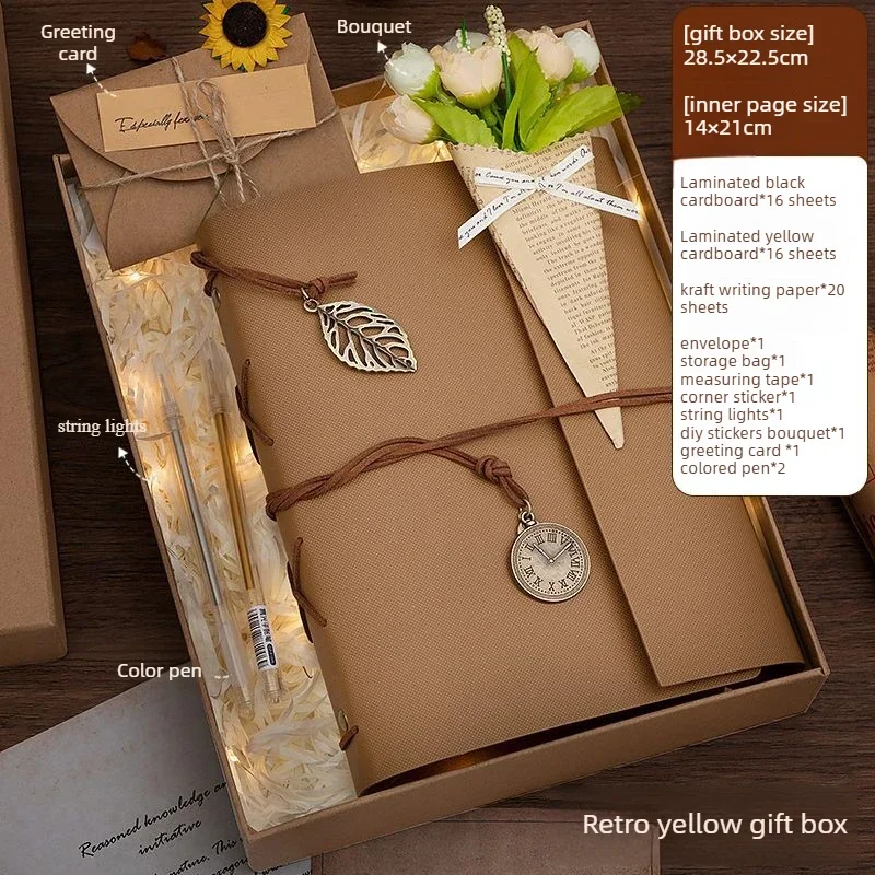 Retro DIY Photo Album with Gift Box Fan Collection Album for Concert Tickets Fan Meet-and-Greets Handmade Scrapbook Memoir