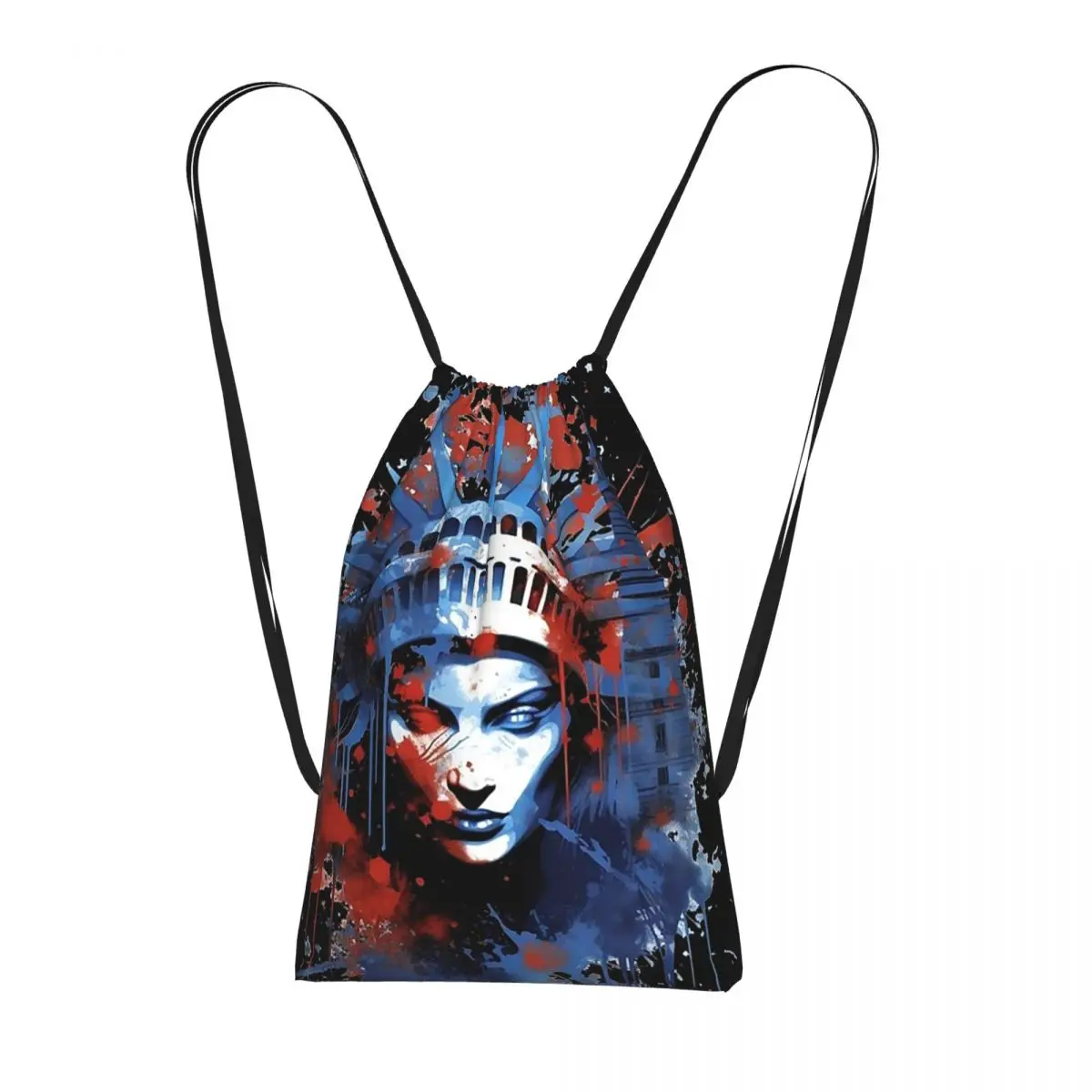 Statue Of Liberty Graffiti Print Backpacks Casual Drawstring Bundle Pocket Sports Bag Book Bags for Man Woman School
