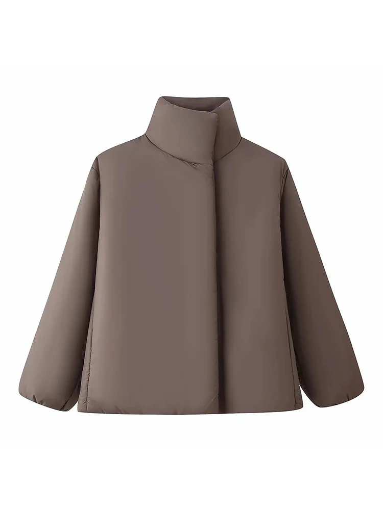 

Women New Loose Women's Solid Casual Stand Collar Single Breasted Full Sleeve Standing Collar Cotton Jacket Lady Warm Outwear