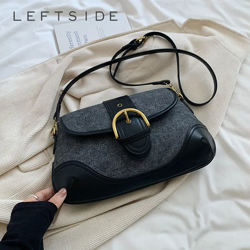 LEFTSIDE Belt Design Retro Pu Leather Crossbody Bags for Women 2024 Y2K Trend Fashion Underarm Shoulder Bag Silver Handbags