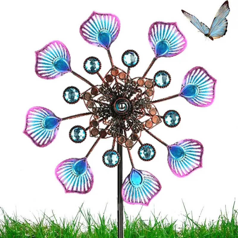 Peacocks Tail Wind Spinner Metal Garden Wind Spinner 360 Degrees Swivel Garden Windmill Yard Pinwheel Garden Wind Catcher Wind