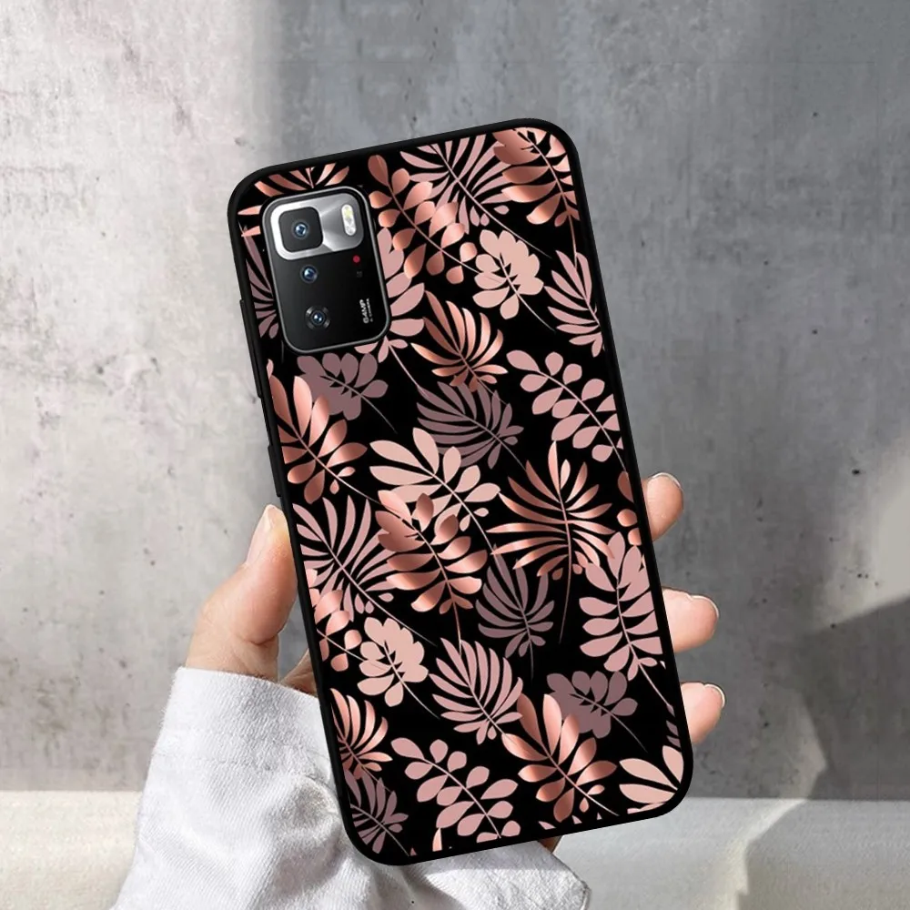 Gold Rose Leaf Phone Case For Redmi Note 4 X 5 A 6 7 8 T 9 9S 10 11 11S 11Epro Poco M3 Pro