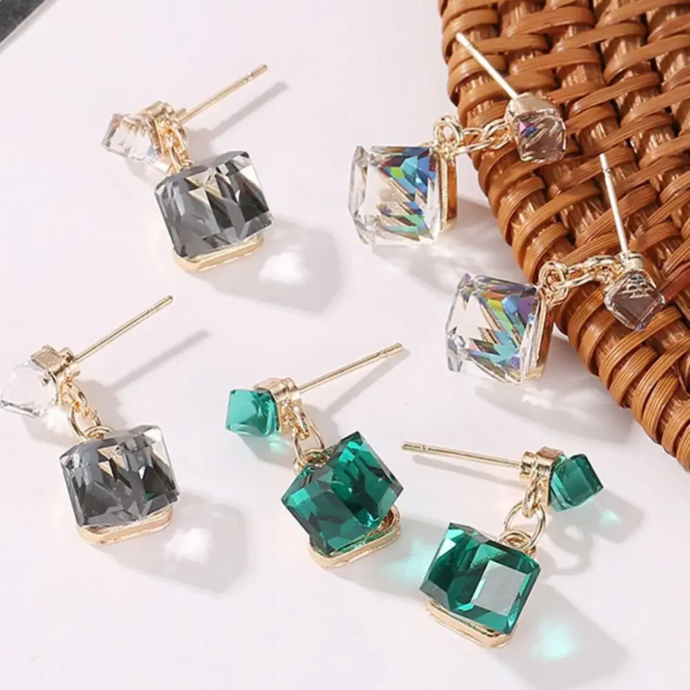 2024 New Women Fashion Geometric Cube Rhinestone Pendant Stud Earrings Party Jewelry Earrings for Women