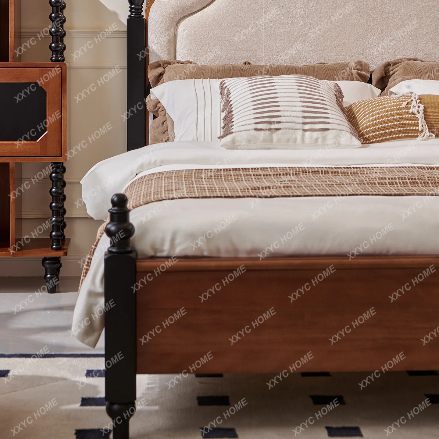 Q  medieval solid wood bed  double bed Master bedroom light luxury